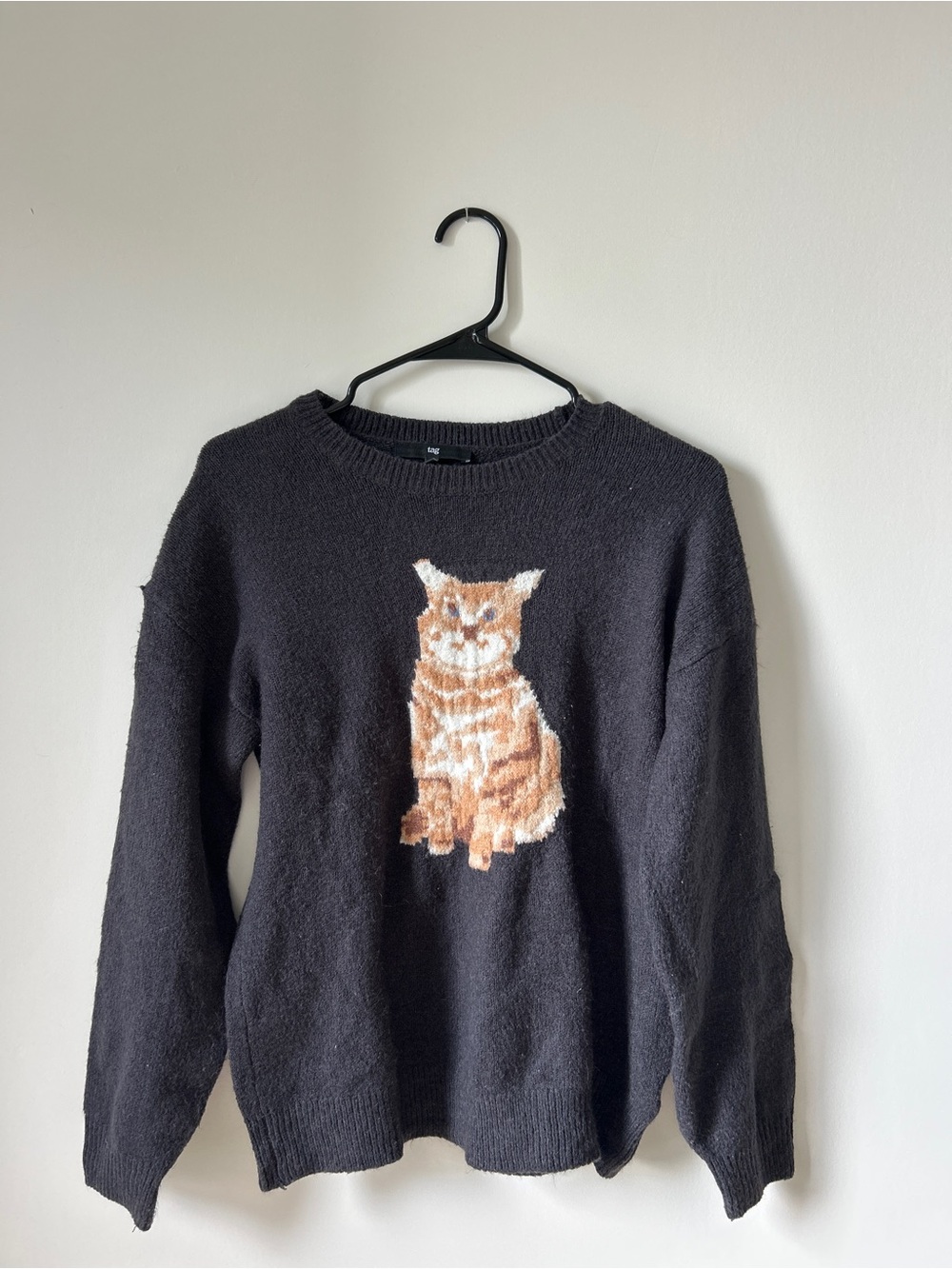 Tag Black Crewneck Sweater with Orange Tabby Cat